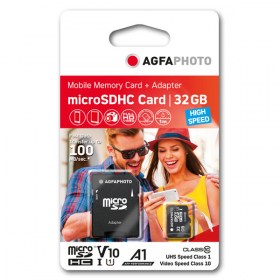  памет AGFAPHOTO MicroSDHC 32GB HIGH SPEED  с адаптор за SD слот Mobile memory Card + Adapter HIGH SPEED
